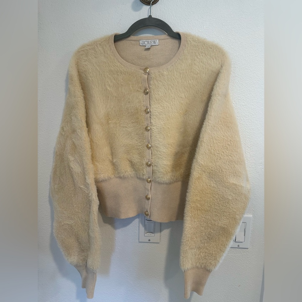 J. Crew Cream Fuzzy Cardigan